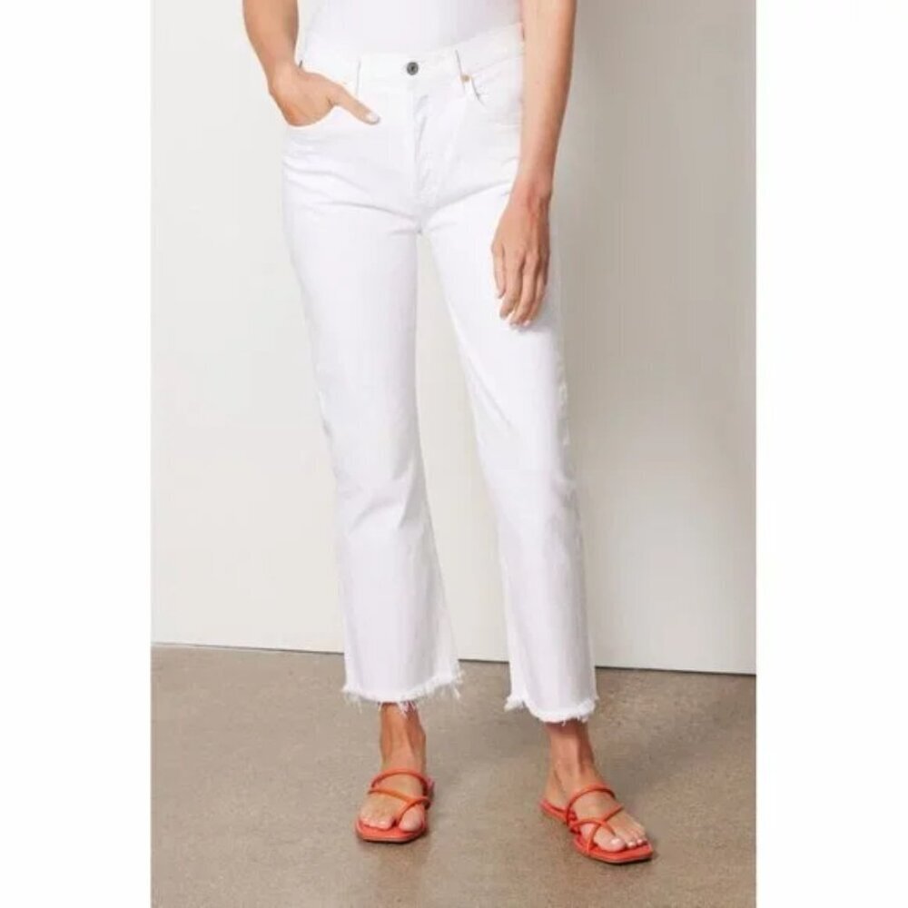 Citizens of Humanity Isola Cropped Boot Cut White Jeans